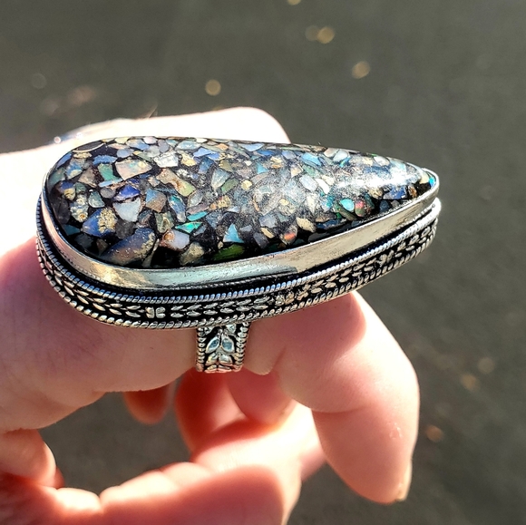 New Huge Copper Ethiopian Opal 925 Silver Statement Ring. - Picture 5 of 16